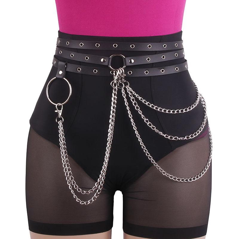 Punk Style Multi-circle Non-punching Belt, Belt, Women's Large Ring Tassel Multi-layer Metal Chain, Waist Chain