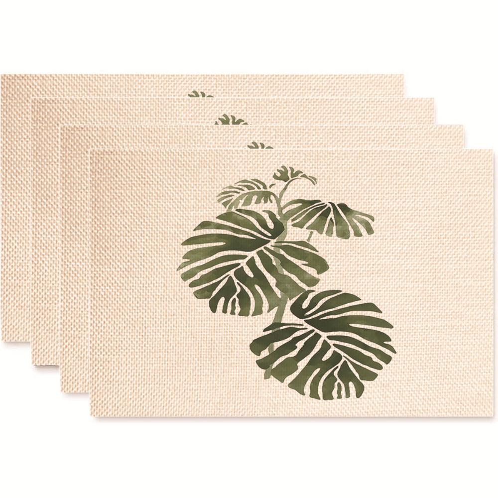 Monstera Design Linen Placemat Heat Resistant Dining Table Mats for Plant Lovers Horticultural Theme Tableware Mats Daily Use