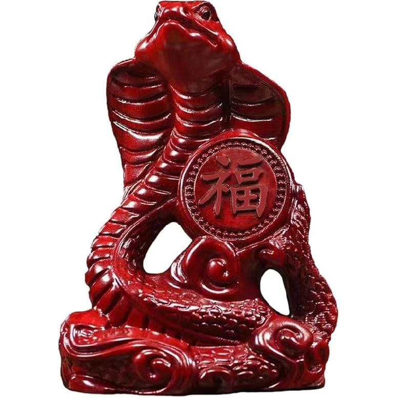 Snake Statue Small Wooden Chinese Zodiac Feng Shui Snake Figurines 2025 Year of The Snake Gift Snake Sculpture Ornaments for Luck Success Wealth