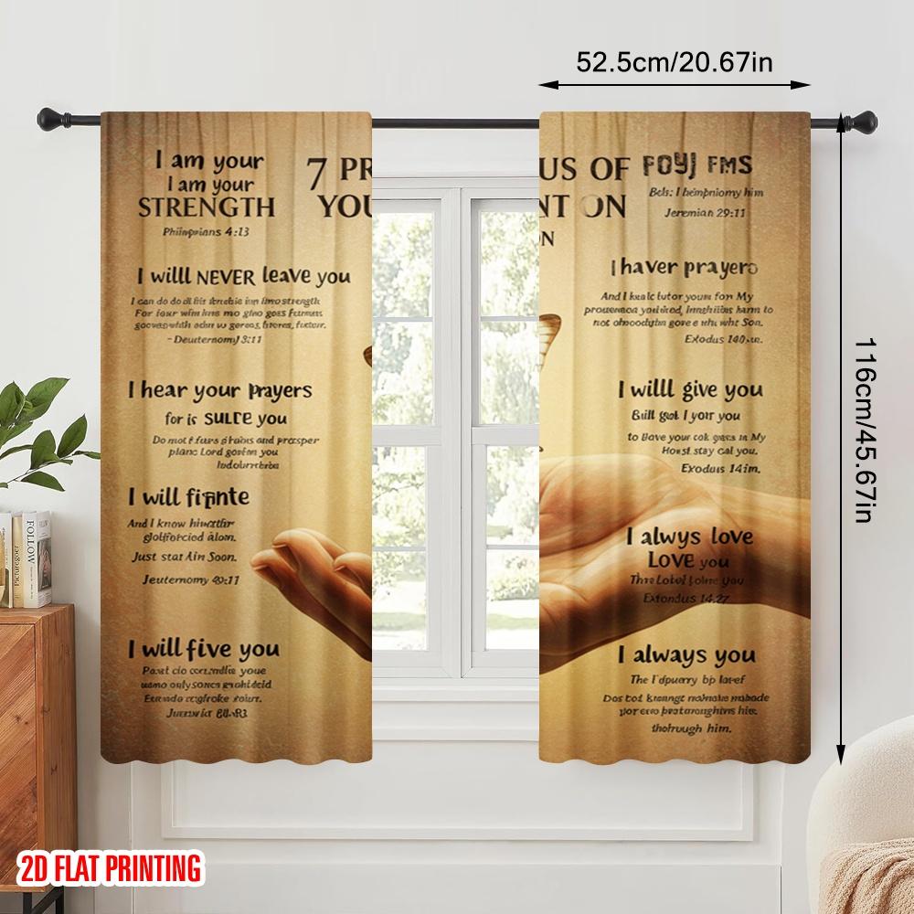 2pcs 2D Flat Printing Window Curtains Jesus Promises Strength Peace Polyester Without Electricity All Season Party & Holiday