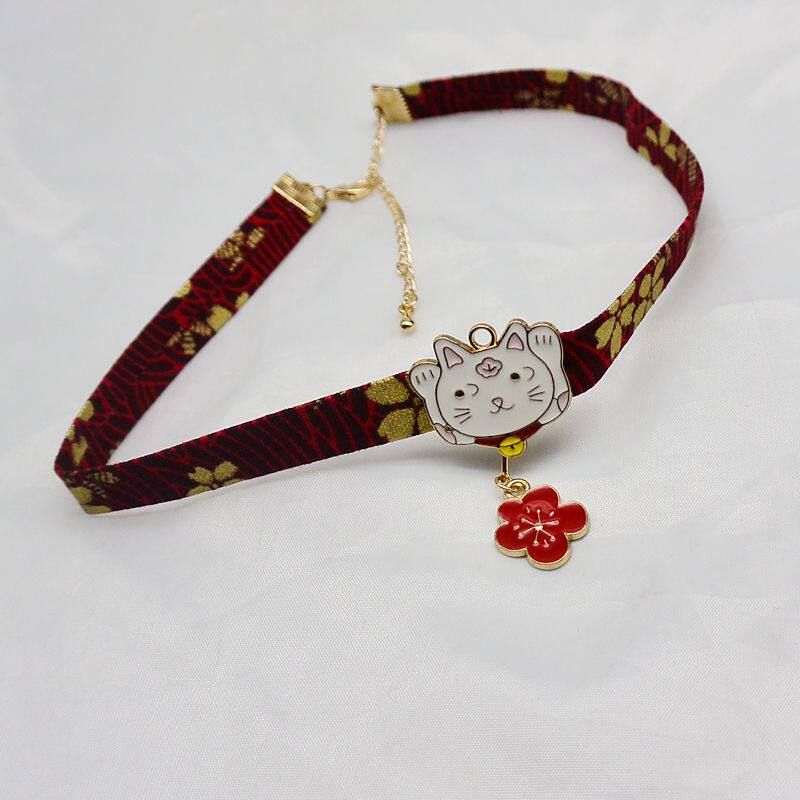 Qingdao Export Ornament Popular Fashion Trendy European and American All-Matching Minimalist Khaki Neck Short Necklace 84 Red Cat Pendant Necklace