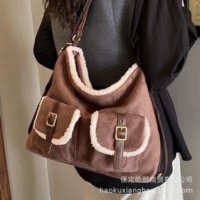 Korean Fashion Exquisite Versatile Simple Casual Shoulder Double Shoulder Foreign Style Suede 2025 Autumn and Winter Women's Tote Bag