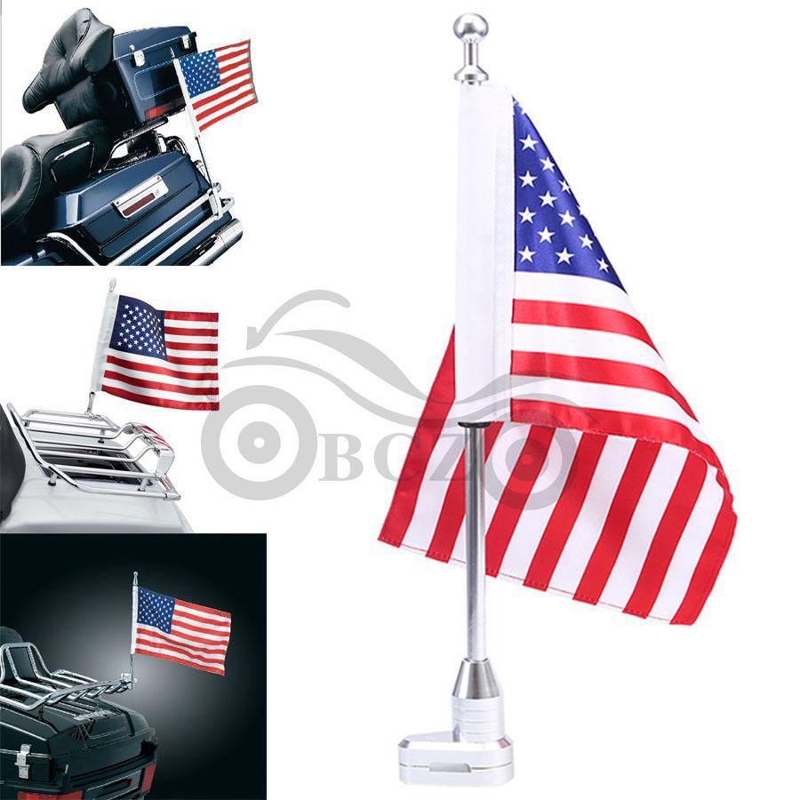Harley Gold Wing Rear Luggage Rack with American Flag & Flagpole for XL883 Big Glide & Road King