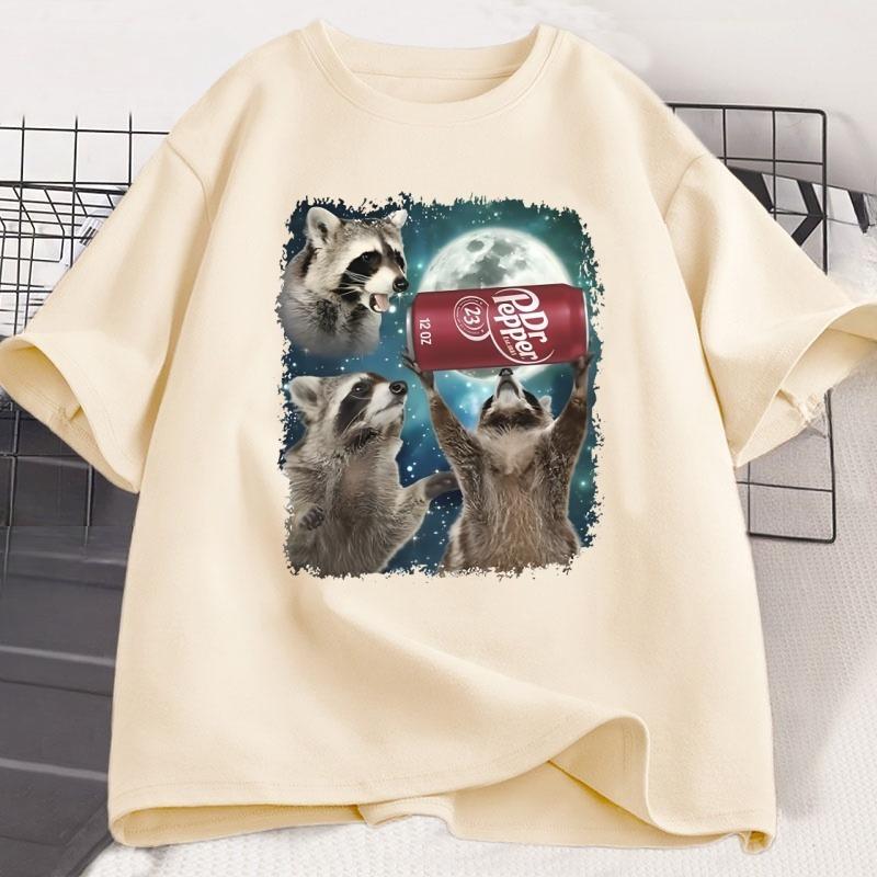 Three Raccoons Pepper Graphic Tshirts Unisex Women Funny Meme Raccoon Lovers T Shirt Top Loose Short Sleeve Streetwear Tees Tops