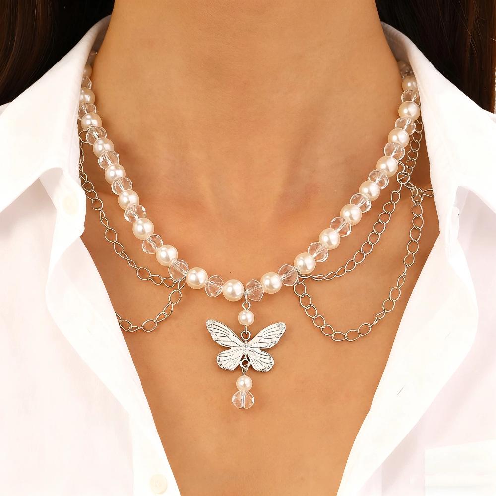 Vintage Style Pearl Bead Layered Necklace with OT Buckle