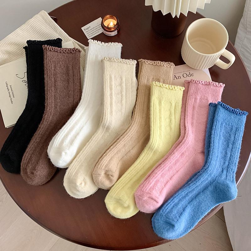 Autumn And Winter Wool Socks Children'S Love Lace Tube Socks Women'S Fungus Edge Japanese Stacking Socks Cashmere Women'S Socks