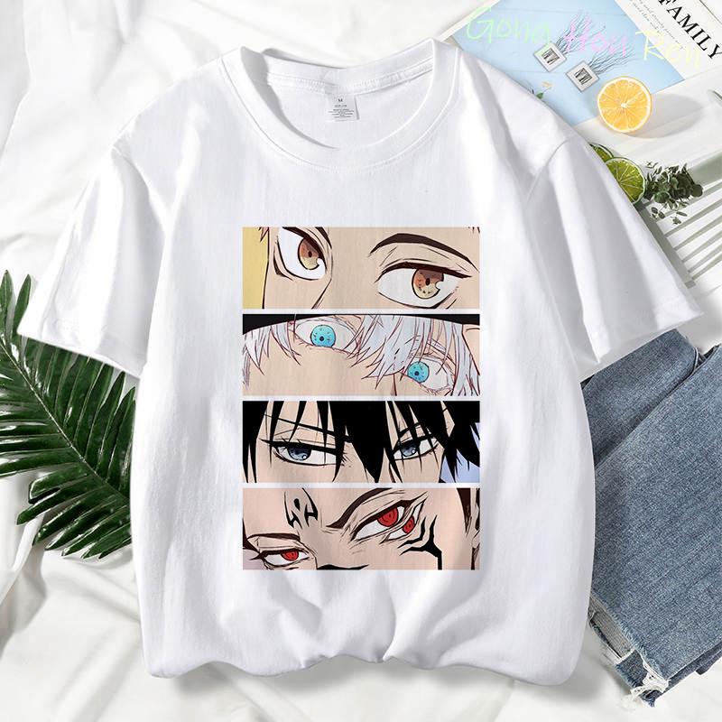 Japonské tričko Manga Jujutsu Kaisen Top Dámské Anime Gojo Satoru Tričko s potiskem Funny Gojo Cat Grafika Tričko Kawaii Neformální topy