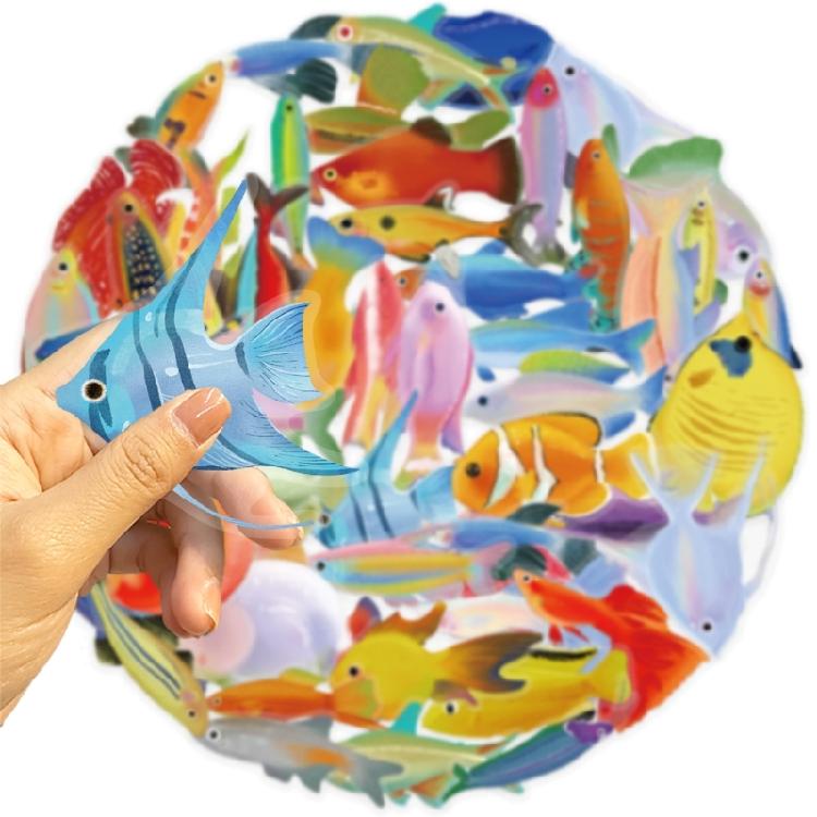 50 Sheets Fish Sticker Decorative Sticker Fish Decal Reward Sticker Sea Animal Sticker Decorative Label Sticker