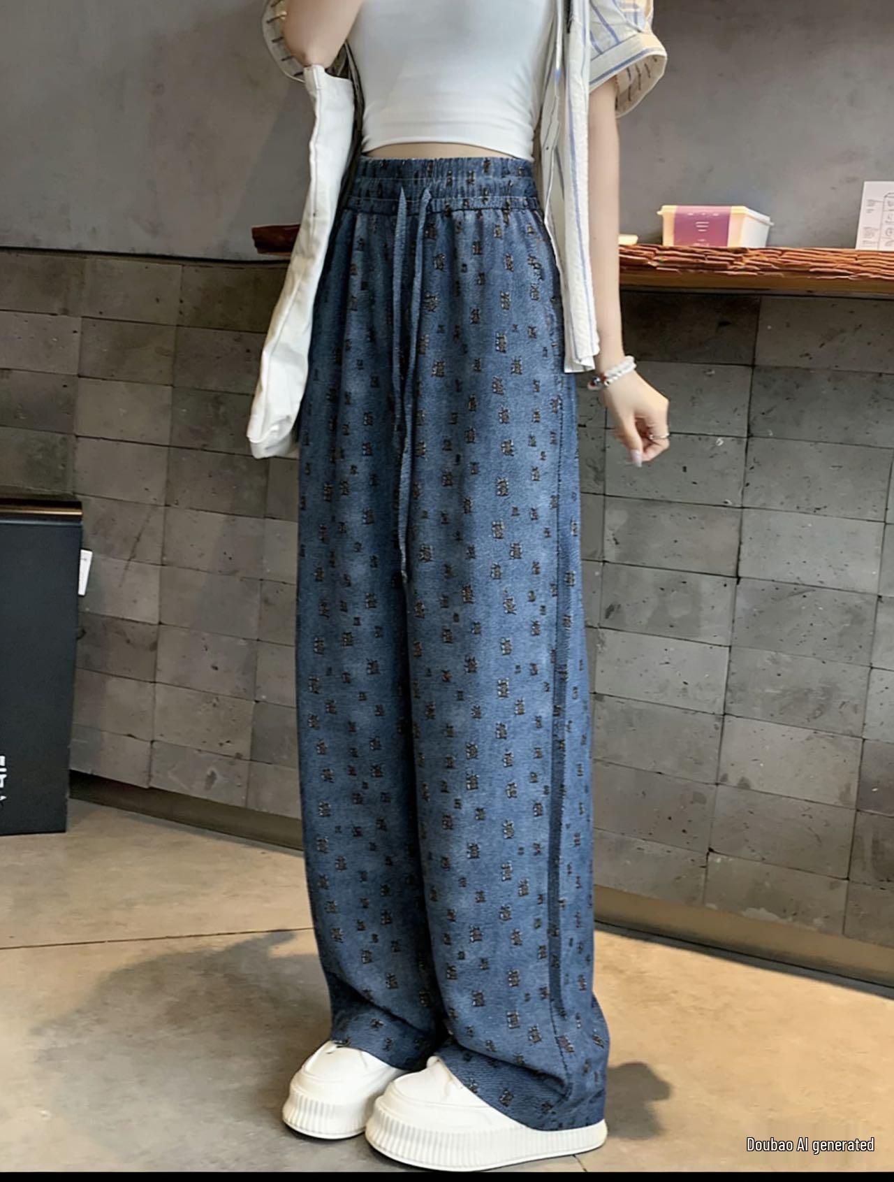 

2026 Summer Fashion: Women s Versatile Loose Wide-Leg Floral Print Pants M (45-55 kg) синий