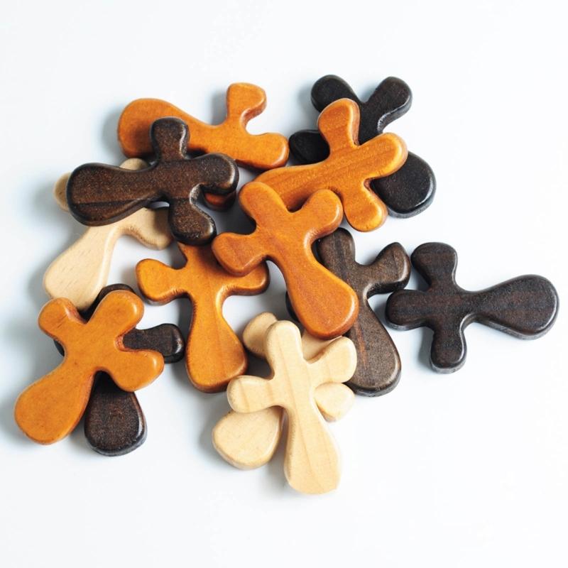 Small Solid Wooden Cross Pocket Hand-Drawn Crosses Handicraft Ornaments Church Religious Gift for Kids and Adults