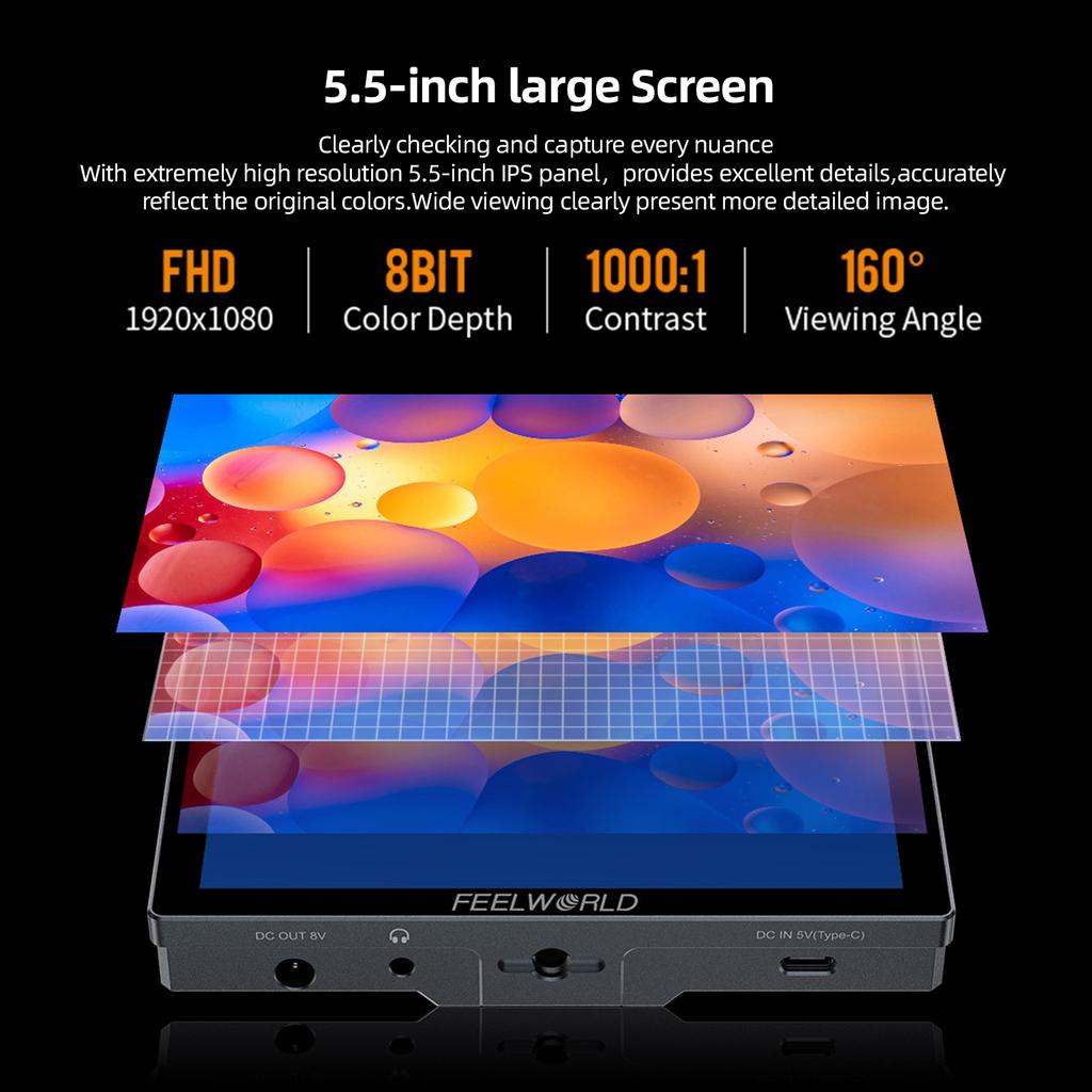 FEELWORLD P6X 5.5 Inch DSLR Camera Field Monitor Aluminum Alloy Video Monitor Touch Control Panel 4K HDMI Input Output