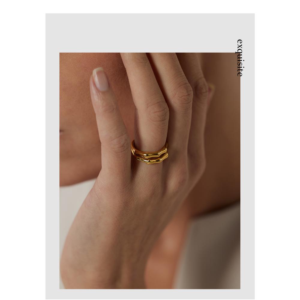 Yhpup 316L Stainless Steel Opening Ring for Women Simple Metal Texture Finger Rope Ring Joyería Acero Inoxidable Mujer Gift
