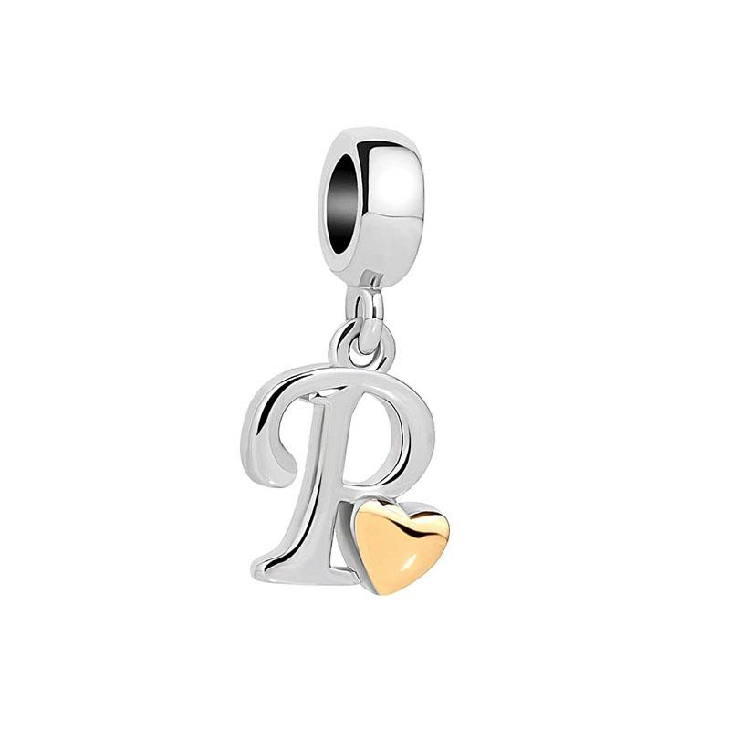 New Plated Copper Letter Alphabet A-Z Dangle Charm Beads Fit Original Pan Charms Bracelet Pendant Women Diy Jewelry