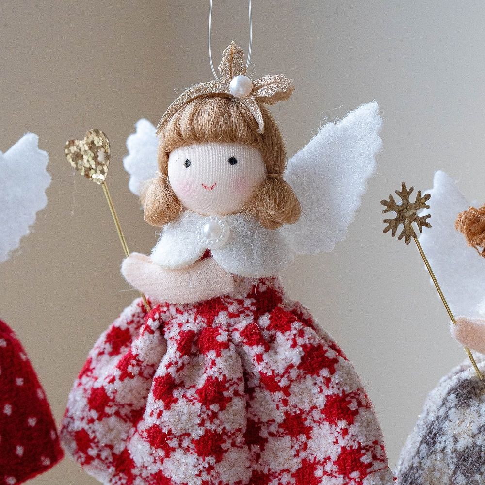 Hochwertiger Stoffengel-Mädchen-Anhänger Rot Weiß Grau DIY-Dekoration Weihnachts-Puppen-Anhänger Hängende Ornamente Weihnachten