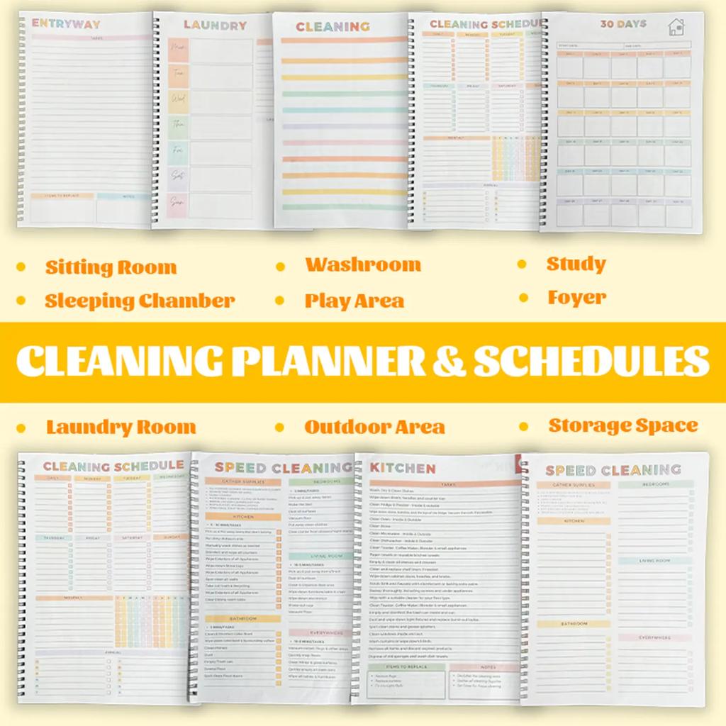 Planificateur de nettoyage TDAH, Format A4 Emploi du Temps Quotidien et Liste de Contrôle de Concentration Carnet, Couverture Durable Pages Lisses, Fourniture de Bureau Essentielle pour la Maison/le Bureau/la Chambre d'Étudiant
