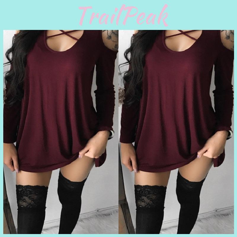 Fashion Summer Womens Sexy Off Shoulder Bandage Blouse Long Shirt Sleeve Tops