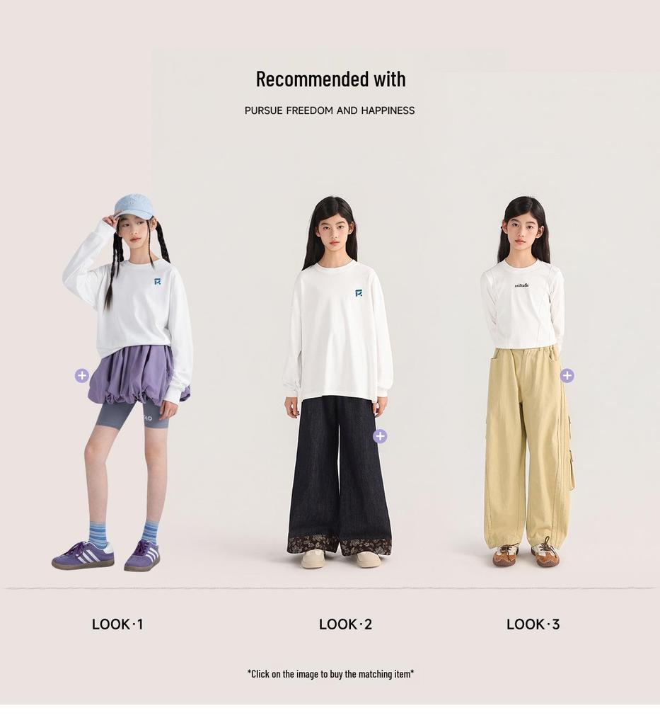 Tao Town Girls' Long-Sleeve Fashionable Loose Top - Versatile Spring/Autumn 2025
