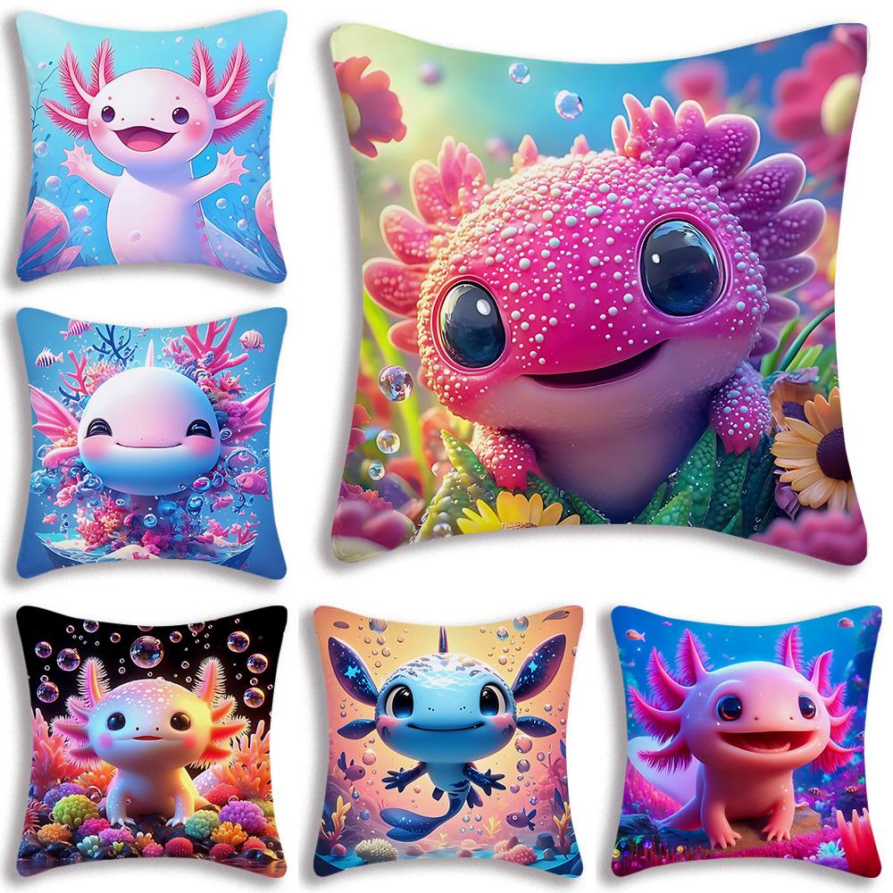 Tonnika Chen Unisex Cute Axolotl Pillow Covers Cartoon Sofa Decorative Home Double-Sided Printing Short Plush Cute Cushion Cover