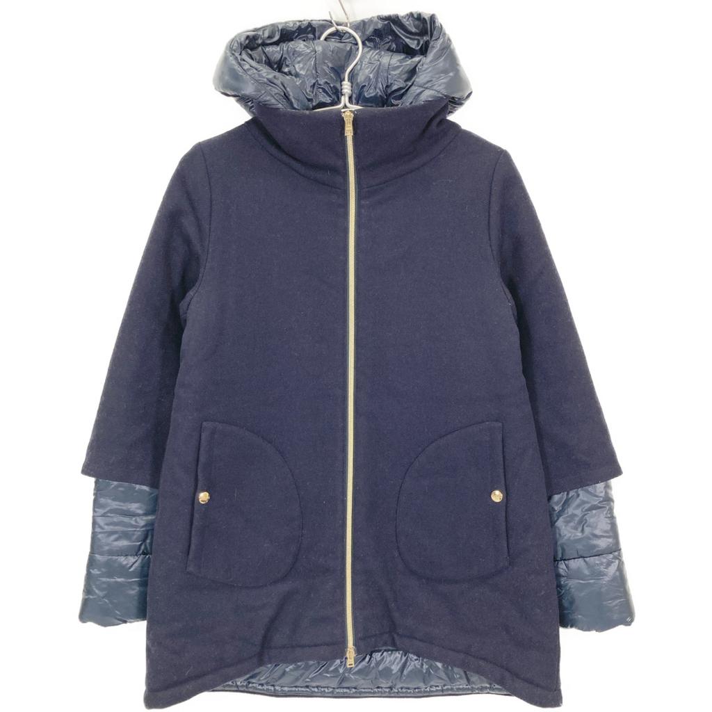 Herno GC0015G-39601 Navy Wool X Nylon Different Material Switching Hooded Down Coat Coat 14A NavyUsed