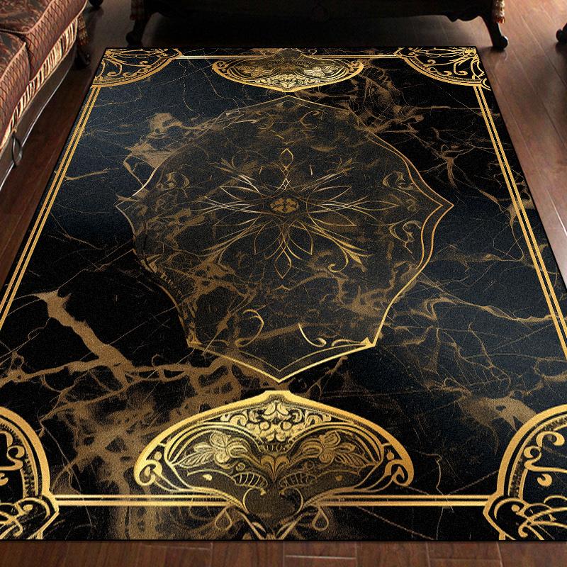 Large Black Gold Carpet Non Slip Washable Rug for Living Room Bedroom Sofa Coffee Table Floor Mat Marble Decor