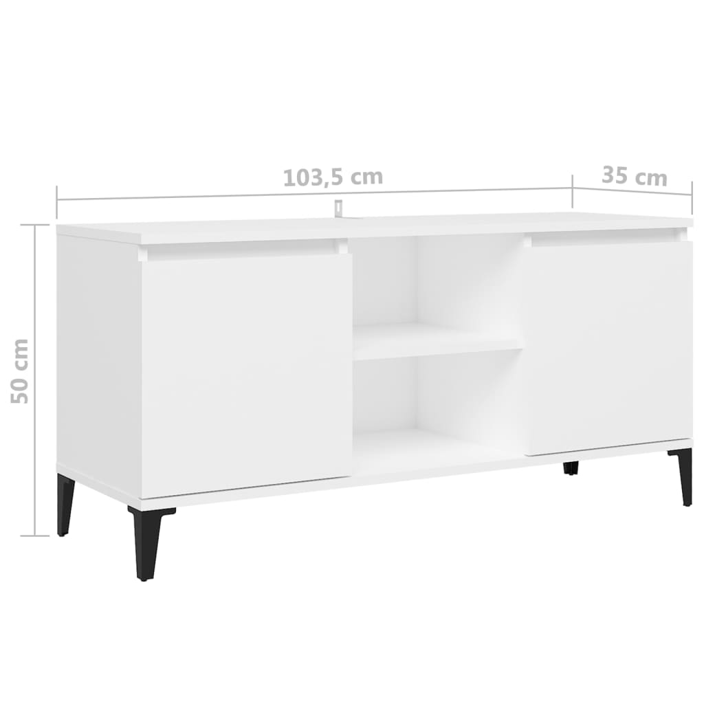Vidaxl Szafka Tv, Metalowe Nóżki, Biała, 103,5X35X50 Cm