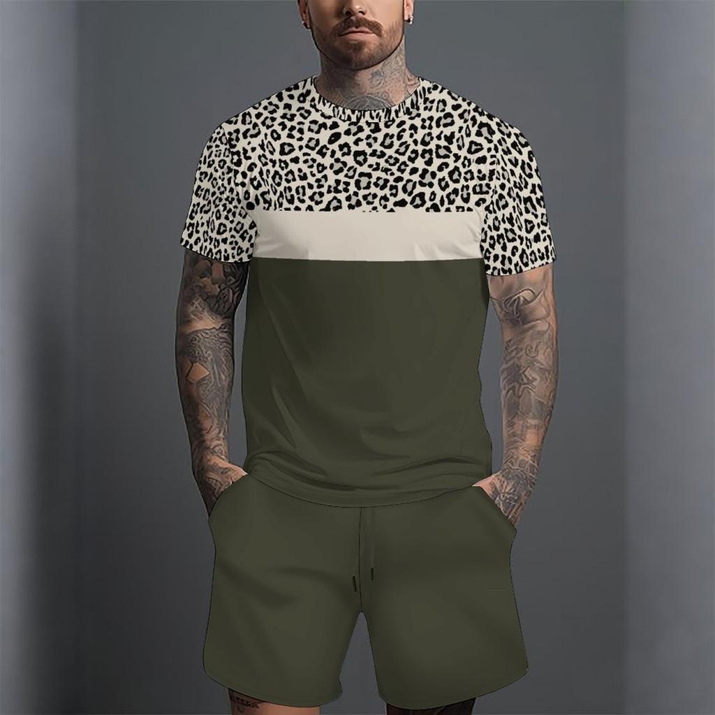 Herren 3D Seilgeflecht Muster Kurzarm T-Shirt und Passende Shorts Zweiteiliges Outfit