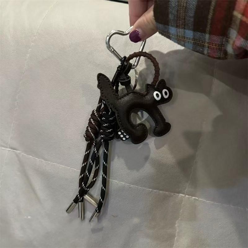 Cute Cat Handmade Woven Rope Backpack Hanging PU Leather Kitty Handbag Bag Pendant