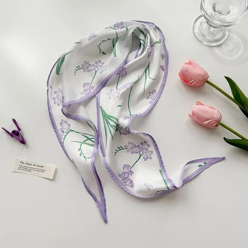 

Fashion Silk Satin Scarf Women Long Headband Cute Neckerchief Flora Print Hair Tie Scarfs For Ladies Skinny Hairband Bag Scarves 26x108cm