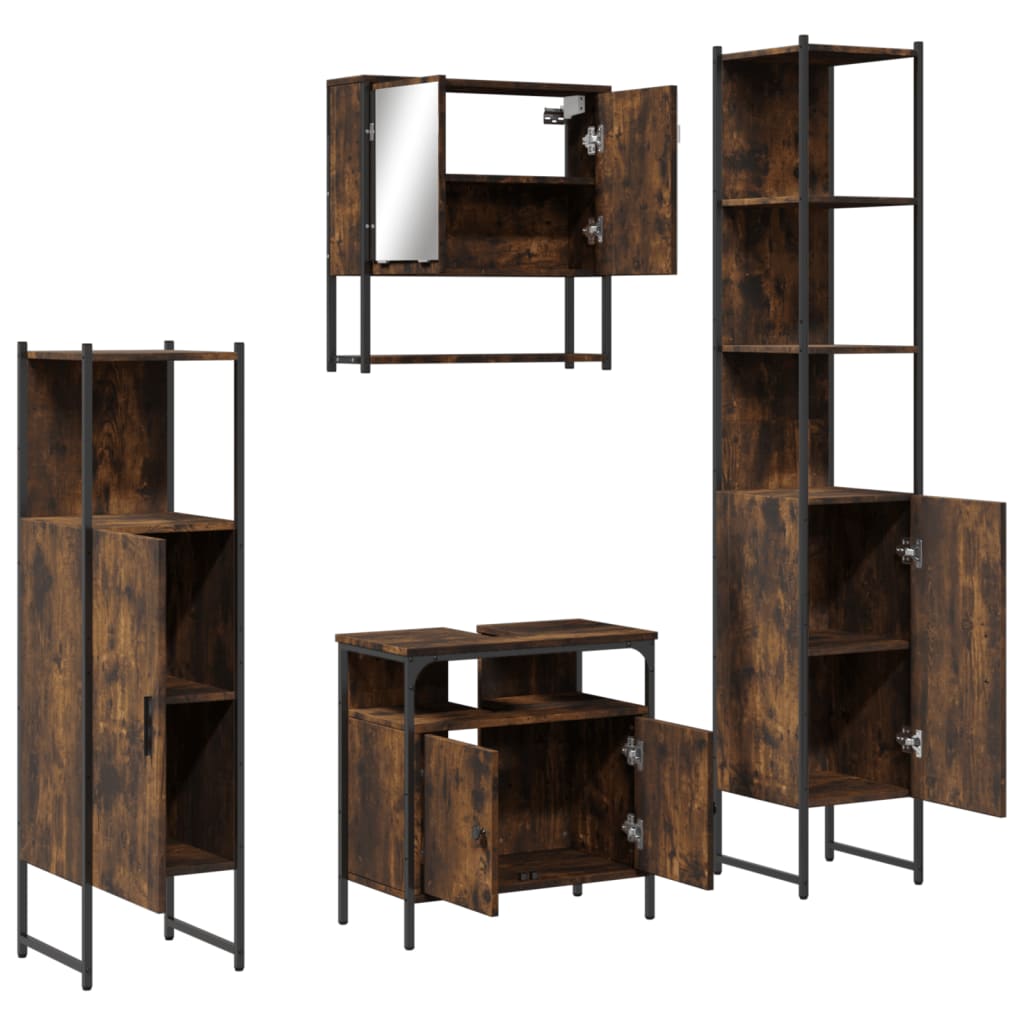 4 piece bathroom furniture set in smoked oak wood based material