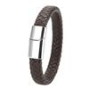 Mibrow Czarna Skórzana Pleciona Bransoleta Męska Rozmiar 10x5 12x6mm Modny Metalowy Magnetyczny Zapięcie Bransolety Owijane Punkowy Charm Biżuteria Męska