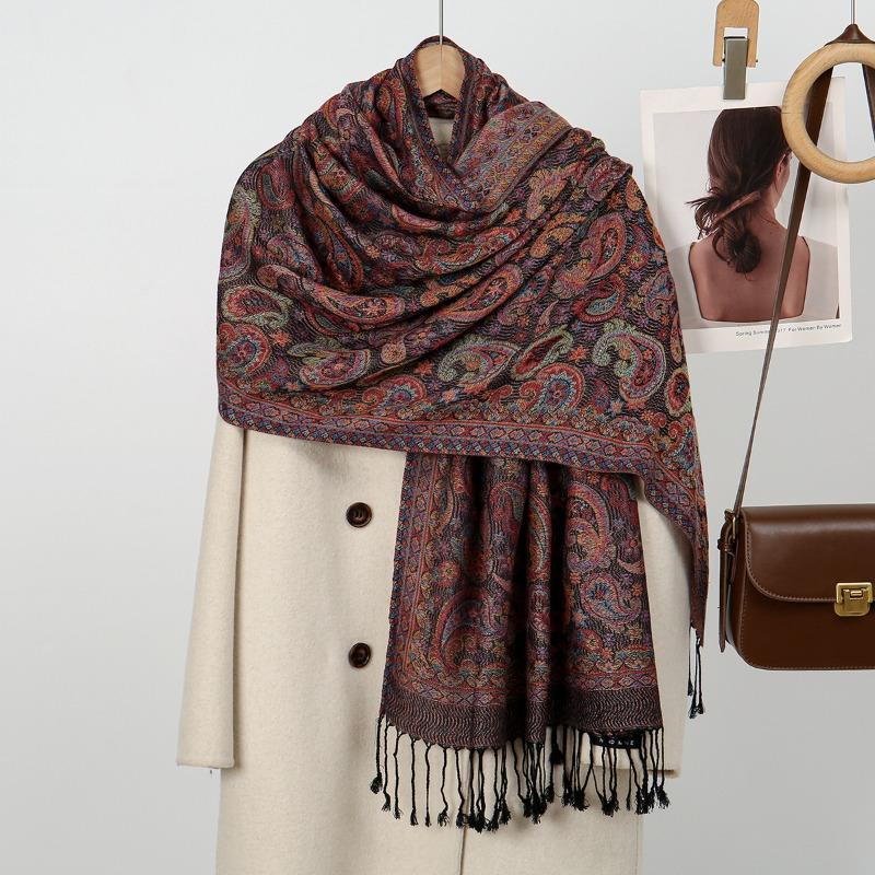 

Hot-selling new cashew jacquard fringed long scarf retro outer women s warm shawl scarf 184*70cm
