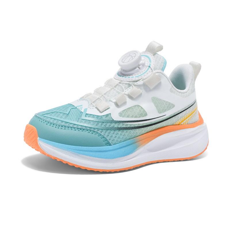 2025 Summer New Boys Mesh Breathable Sneakers Rotating Button Carbon Plate Classmates Girls Running Shoes