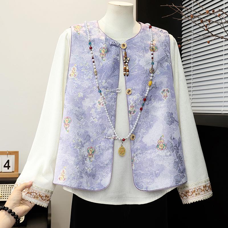 

Spring Retro Chinese Style Vest for Middle-Aged and Elderly Women XL (Recommended 85-100 catty) фіолетовий