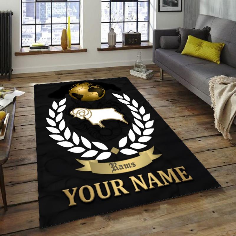 Derby County F.C. Design Area Rug Personalized Name- Non-Slip, Soft & Cozy Floor Mat for Living Room, Office - Indoor/Outdoor Carpet