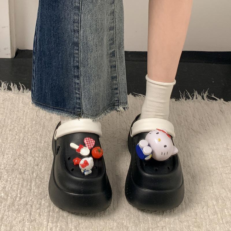 White Cartoon Cute Non-slip Thick-soled Hole Shoes Summer Wear with Skirt Soft-soled Cool Slippers