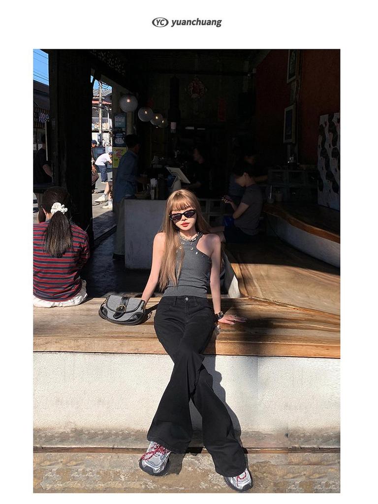 YC&2 Retro Spicy Girl Low-Waist Wide-Leg Flared Jeans for Women - Slimming, Micro-Elastic, Versatile, Spring/Summer