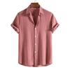 Men Fashion Casual Solid Color Stand Collar Short Sleeve Shirt