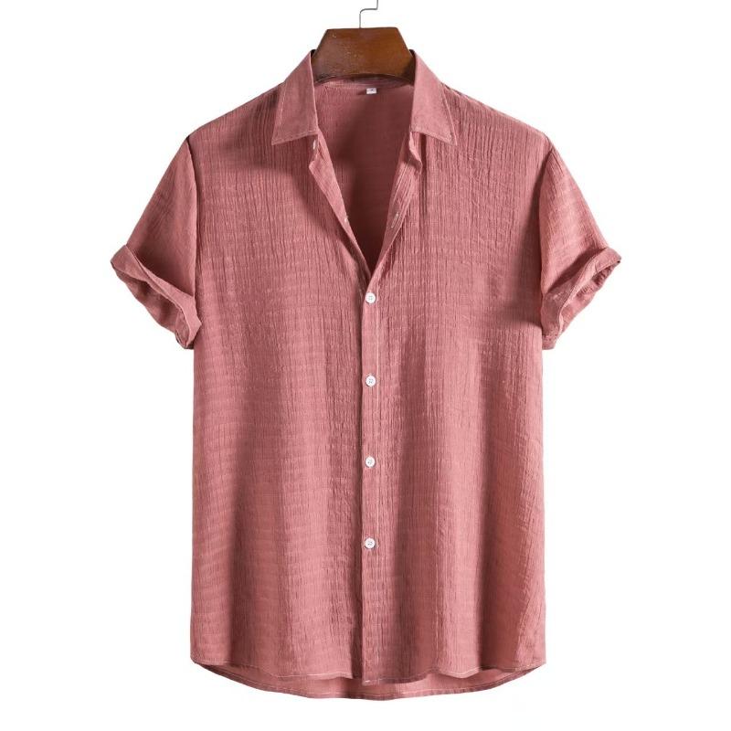 Men Fashion Casual Solid Color Stand Collar Short Sleeve Shirt