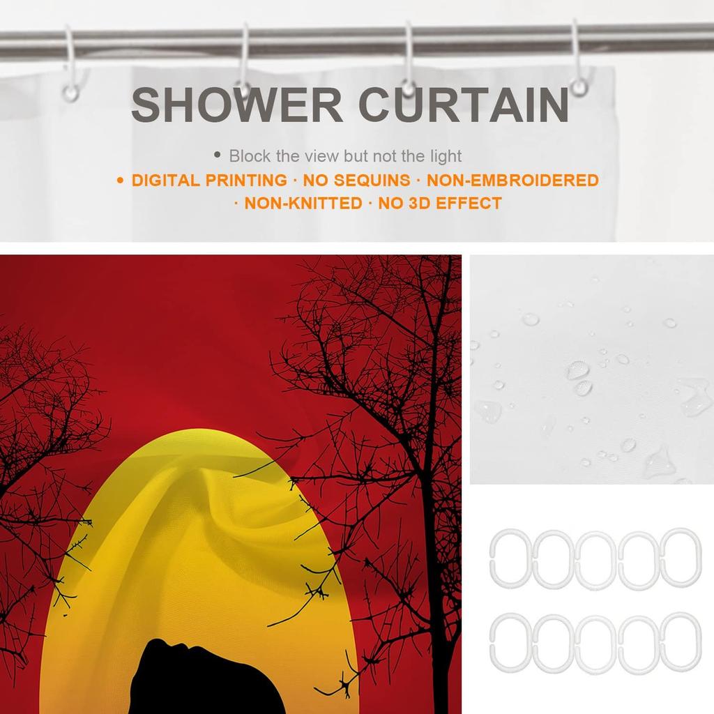 Elephant Silhouette Shower Curtain African Safari Sunset Design Red Yellow Background Wildlife Art Bath Decor Waterproof Fabric