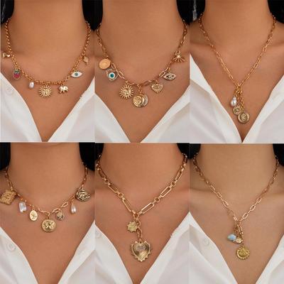 Eiropas un Amerikas ģeometriskā sirds pušķu kaklarota ar cirkonu