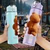 1PC Simple Teddy Bear Figure 750ml Color Plastic Sports Water Bottle Leakproof Flip Straw Lid Suitable for Sports Office Home Use