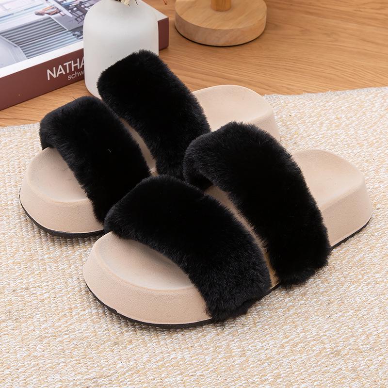 High-End Women's Furry Slippers: Thick-Soled, Non-Slip, Flat, Plus Velvet, Outdoor, 2025 Autumn/Winter Collection.