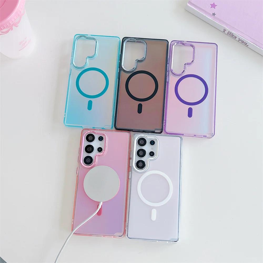 Laser Gradient Magnetic Case For Samsung S25 S24 S23 Ultra Plus Edge A56 A36 A26 A35 A34 A25 5G for Magsafe Shockproof Cover