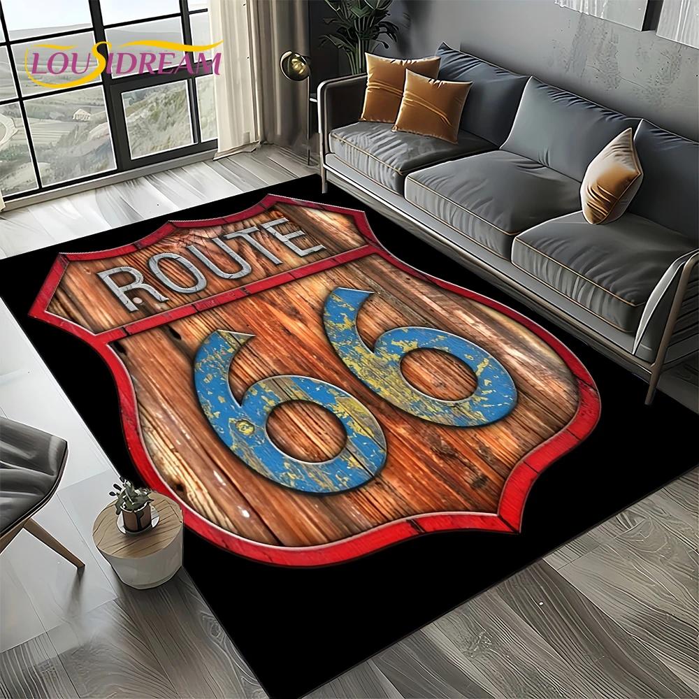 Route 66 Retro America Historic Mother Road,mãe EstradaCarpet Rug for Living Room Bedroom Home Sofa,Area Rug Non-slip Floor Mat