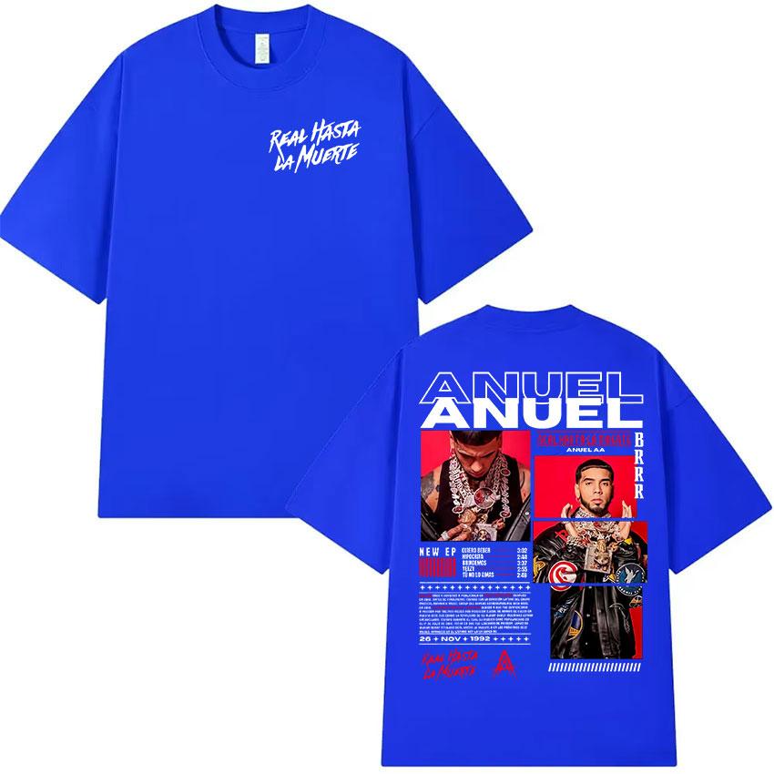 Rapper Anuel AA Real Hasta La Muerte Tour 2025 New Album T Shirts Mens Hip Hop Gothic TShirts 100 Cotton Short Sleeve TShirt