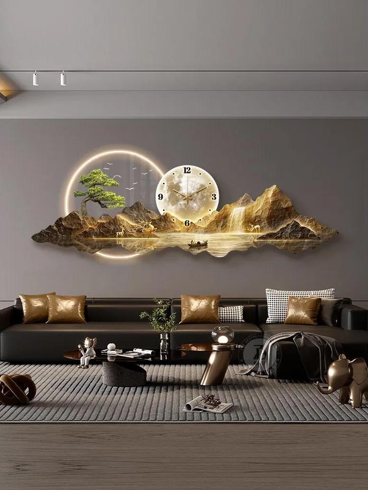 Modern luxury living room clock hanging painting home wall decoration LED wall lamp Nordic lobby bedroom visual atmosphere light