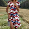 Women's Casual Fashion Round Neck Short Sleeve Independence Day Printed Midi Dress
