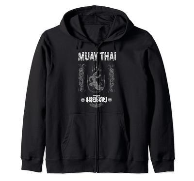 Sawadee Thai traditionelles sak yant Thai Doppel-Tiger Muay Thai Zip-Hoodie