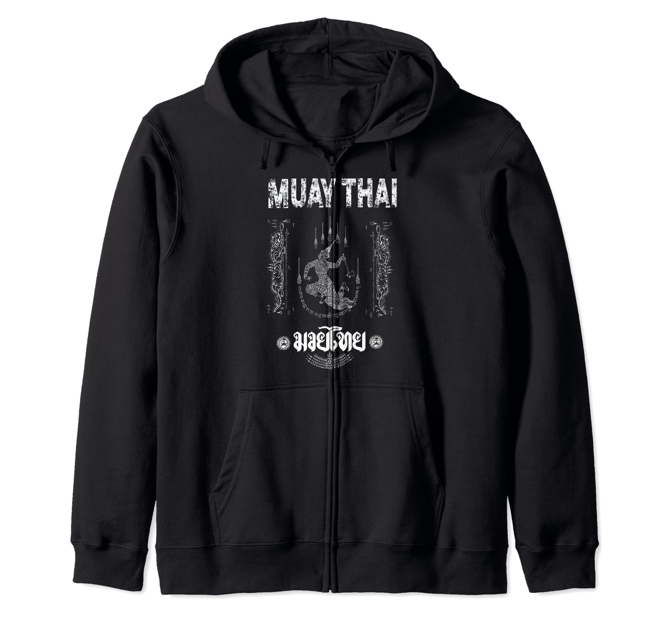 

Sawadee Thai traditional sak yant Thai twin tiger muay thai zip hoodie