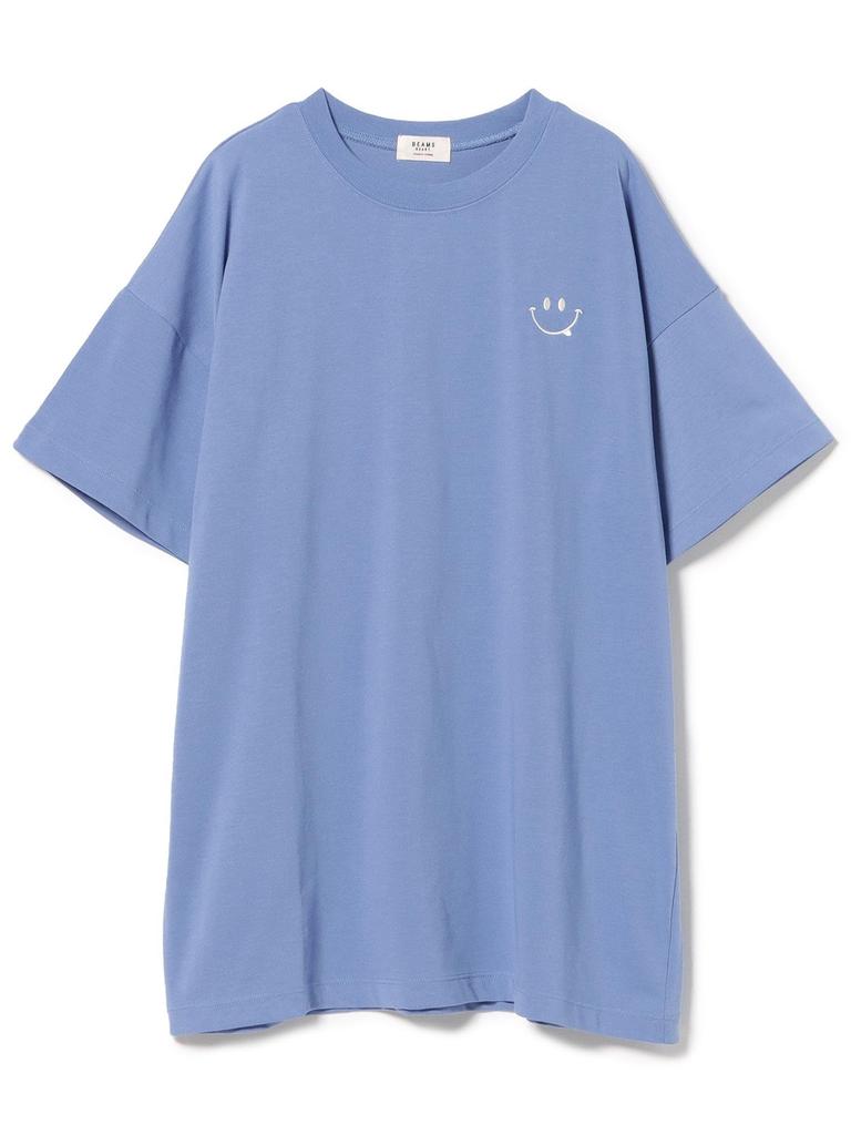 Beams Heart Printed Tee with Smile One Size Women's Embroidery, Blue,